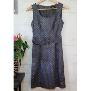 H&M Sleeveless A-Line Belted Dot Dress Gray Size 4